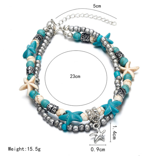 Creative Personality Fashion Accessories Double Starfish Rice Bead Jewelry Yoga Beach Jewelry Anklet - FLIPSTYLEZLLC