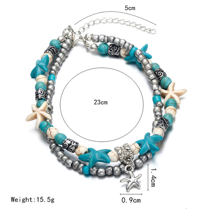 Creative Personality Fashion Accessories Double Starfish Rice Bead Jewelry Yoga Beach Jewelry Anklet - FLIPSTYLEZLLC
