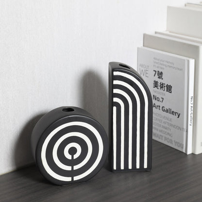 Black And White Striped Ceramic Dried Flower Vase Decorative Art Ornaments