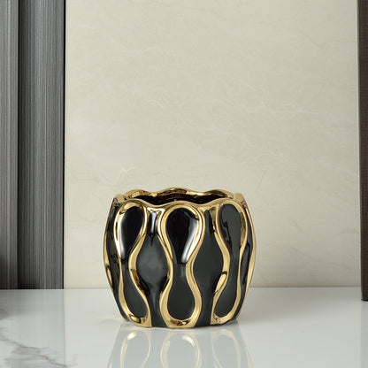 Simple Modern Black And White Gold Plated Ceramic Vase