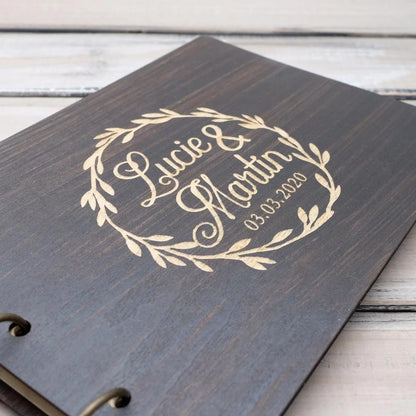 Vintage Wooden Wedding Name Date Lettering Guest Book