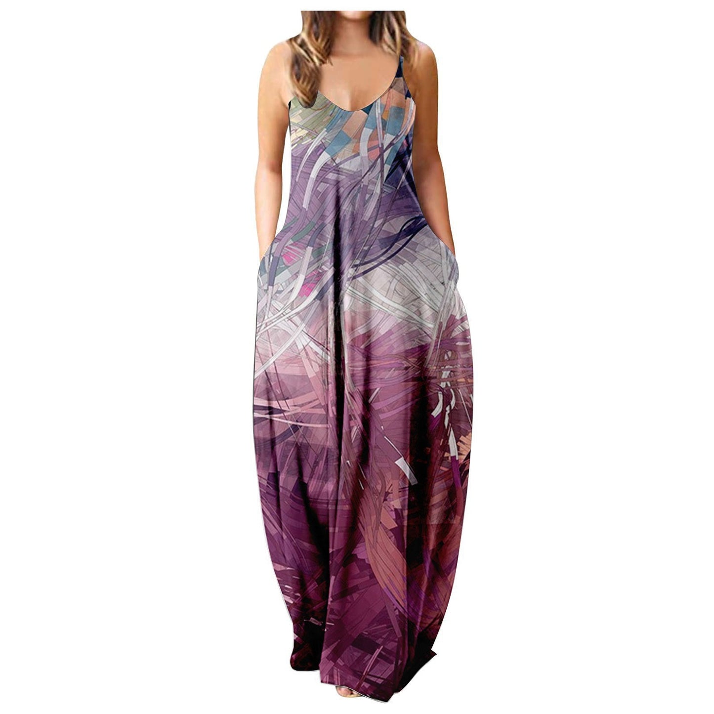 Summer Cool Strap Dress Abstract Face Style Digital Printing Elegant Street Dress