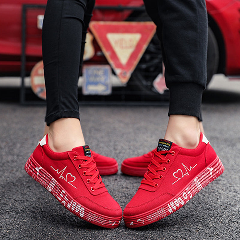 Love Print Canvas Shoes Women Men Flats Lace-up Casual Shoes Lover Sports Shoes Valentines Day - FLIPSTYLEZLLC