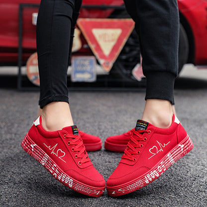 Love Print Canvas Shoes Women Men Flats Lace-up Casual Shoes Lover Sports Shoes Valentines Day - FLIPSTYLEZLLC