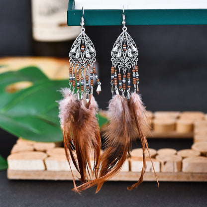 Bohemian Earrings Long Tassel Retro Feather Earrings Ethnic Style Jewelry