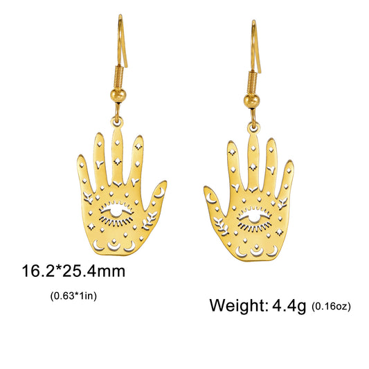 Retro Exaggerated Personalized Hip Hop Palm Hollow Eye Earrings
