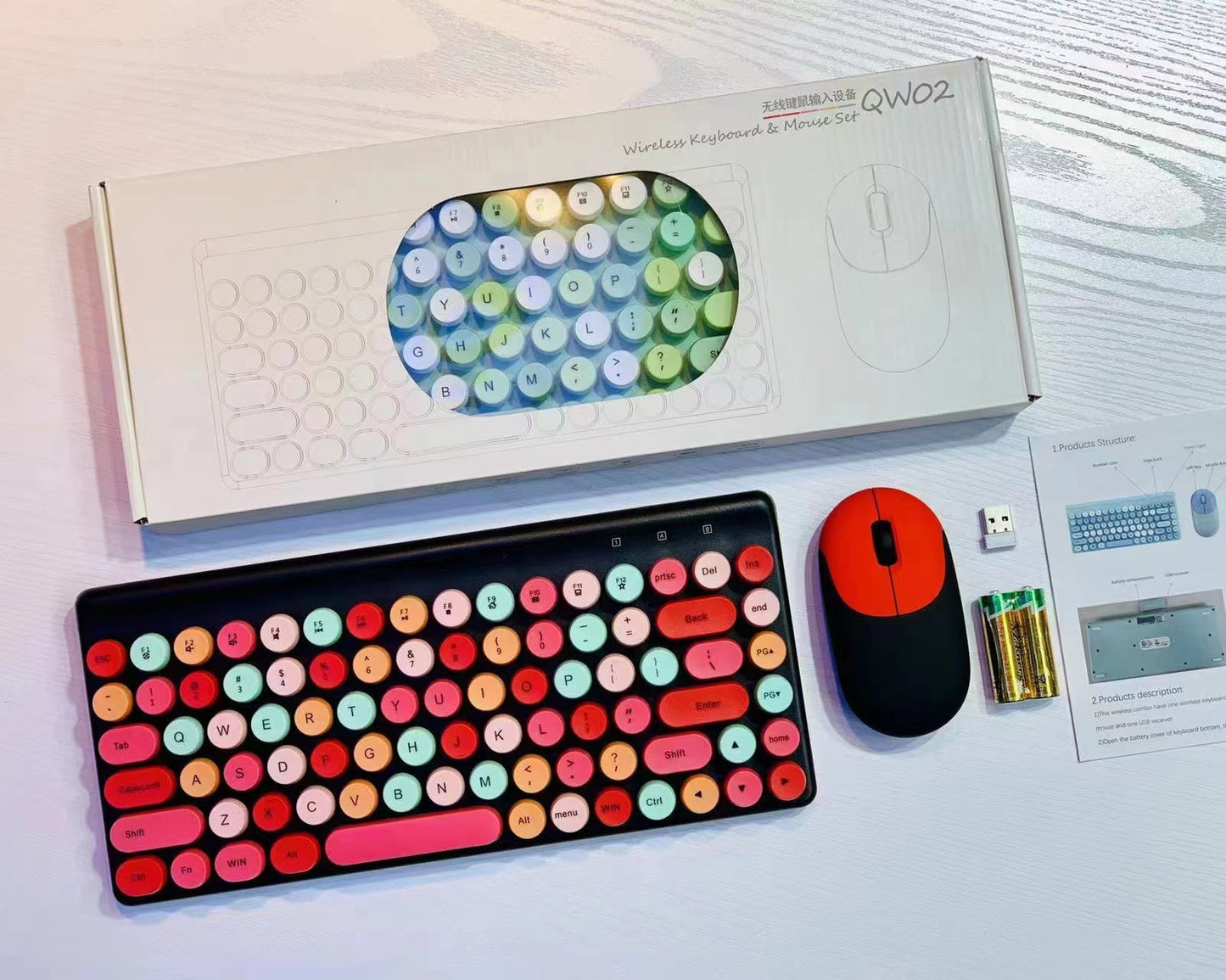 Compact, Mini Wireless Portable Colorful Retro Polka-Dot Key-Mouse Combo