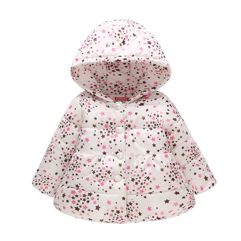 Girls' Hooded Fashion Printed Cotton-padded Jacket