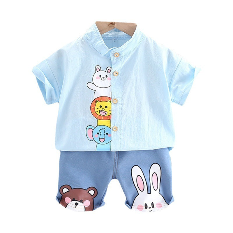 Boys Summer Cartoon Cute Casual Cotton T-shirt Short Sleeve Shorts Suit