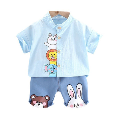 Boys Summer Cartoon Cute Casual Cotton T-shirt Short Sleeve Shorts Suit