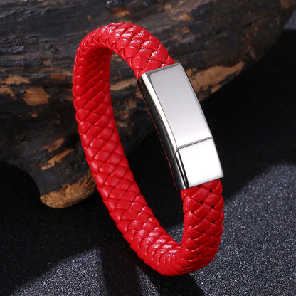 Men's And Women's Simple Casual Engraved Leather Bracelet