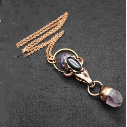 Personality Exaggerated Bull Head Jewelry Crystal Column Amethyst Necklace Pendant