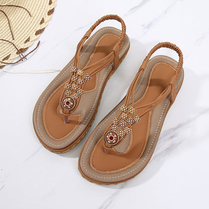 Bohemian Wooden Bead Woven Plus Size Flat Shoes