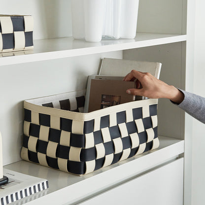 Black And White Hand Woven Storage Basket PU