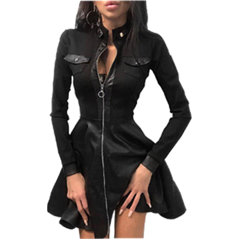 Fashionable PU leather and receiving waist dress