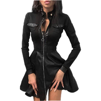 Fashionable PU leather and receiving waist dress
