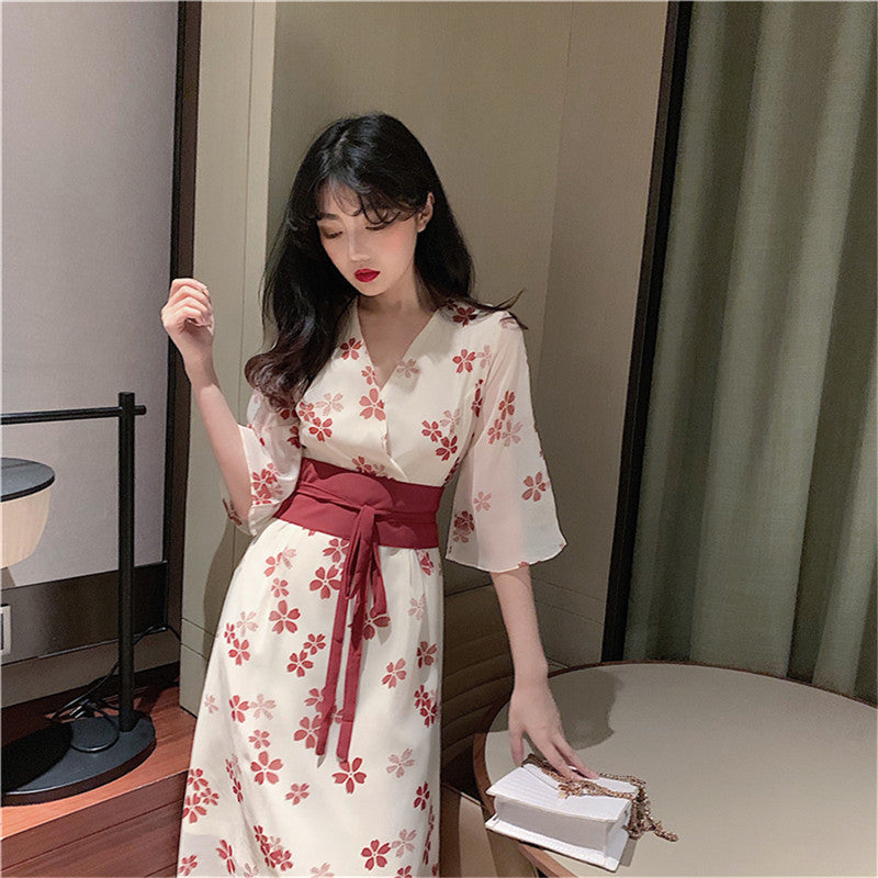 Temperament Fashion Short-sleeved Floral Hanfu Plus Size Dress Female New Summer
