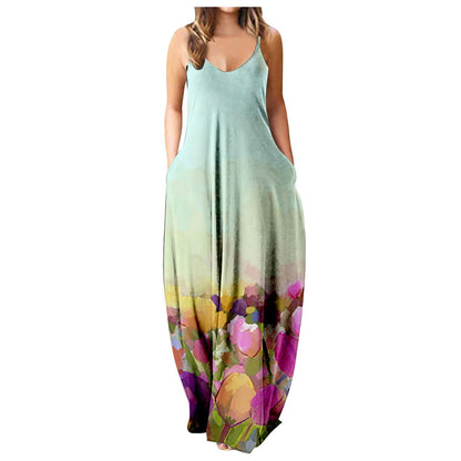 Summer Cool Strap Dress Abstract Face Style Digital Printing Elegant Street Dress