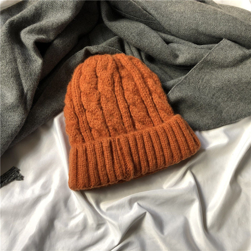 Simple Solid Color Twist Women's Knitted Hat