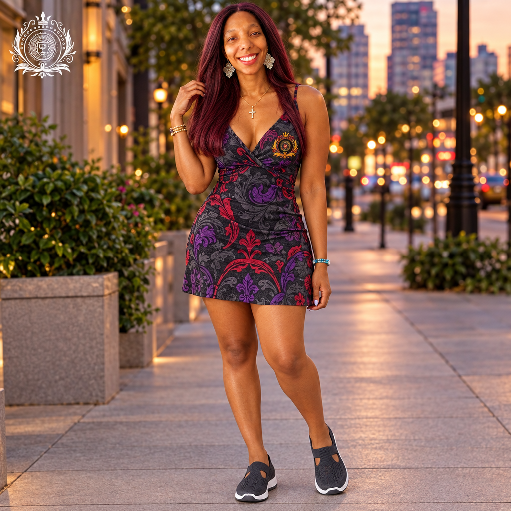 Dark gray colorway with charcoal ruby and purple dress