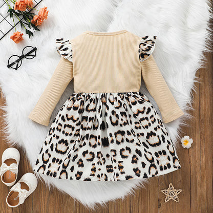European And American Girls Letter Long Sleeve Dress Leopard Print