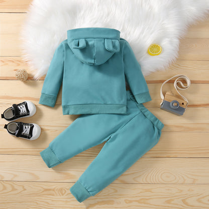 Spring And Autumn Children's Suit Hooded Two-piece Large Pocket