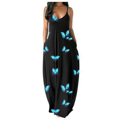 Casual Print Plus Size Sling Long Dress