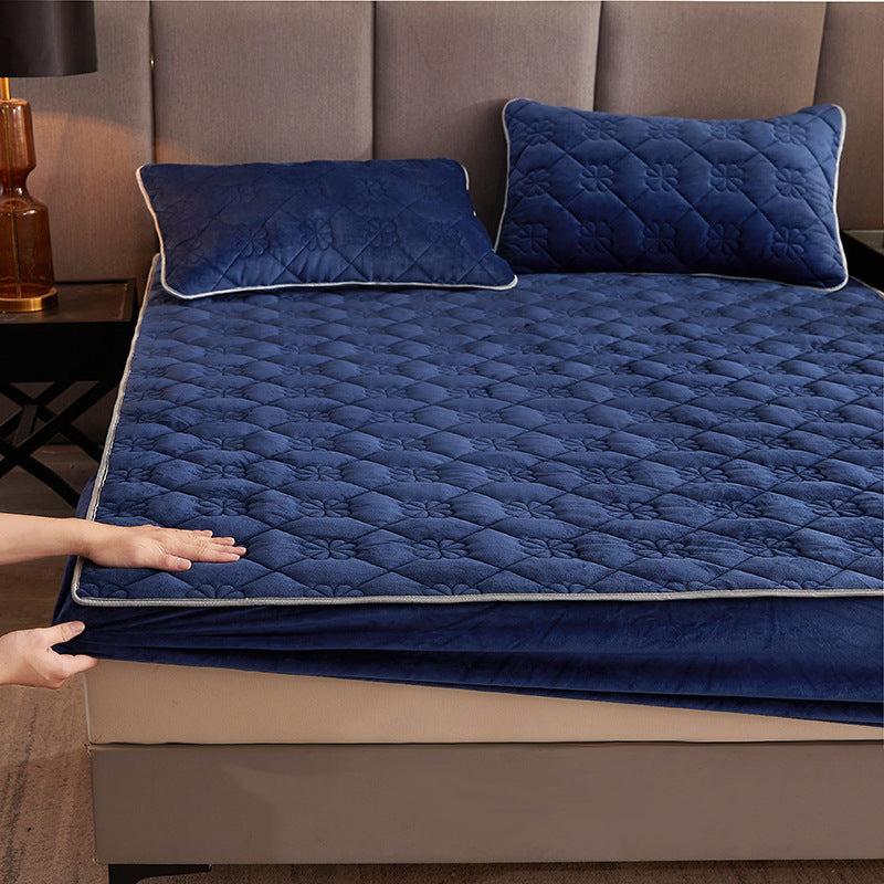Thick Coral Fleece Quilted Fitted Sheet Single Piece