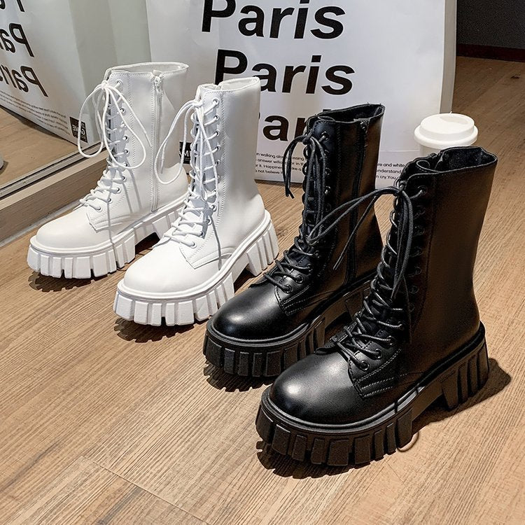 New British Style Fashion Thick-soled Muffin Cross-strap Martin Boots