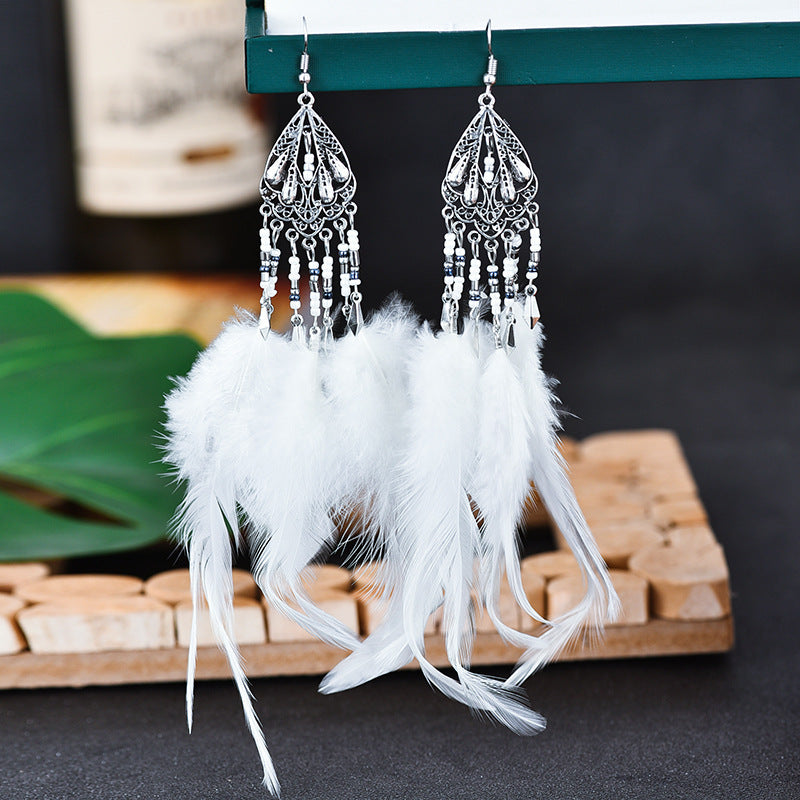 Bohemian Earrings Long Tassel Retro Feather Earrings Ethnic Style Jewelry
