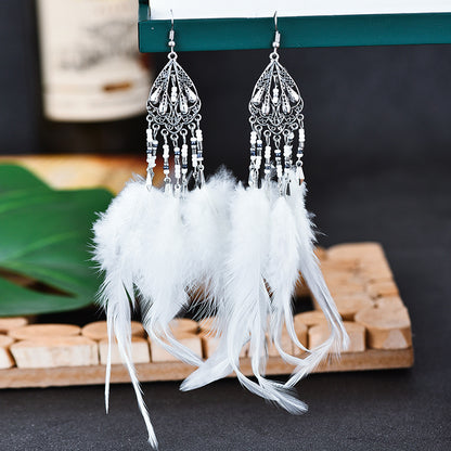 Bohemian Earrings Long Tassel Retro Feather Earrings Ethnic Style Jewelry