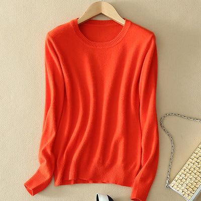 Winter Cashmere Jumper Slim Fit Plus Size Solid Color Round Neck for Women