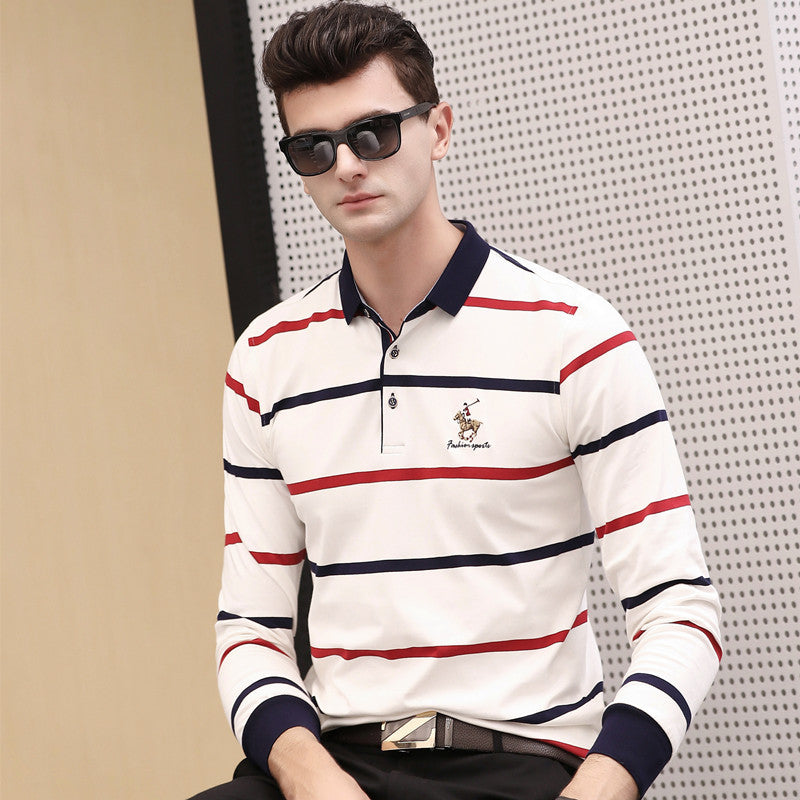 Lapel Plus Size Striped Business Men's T-shirt