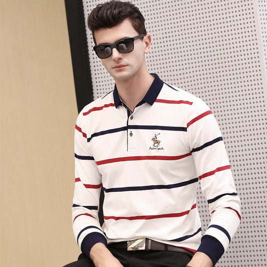 Lapel Plus Size Striped Business Men's T-shirt