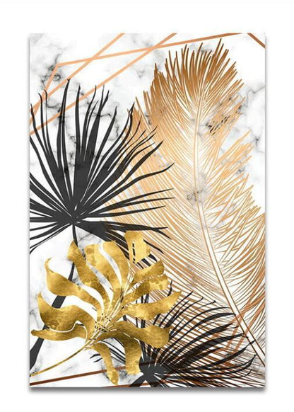 European Style Plant Gold Leaf Decorative Canvas Painting