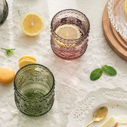 Vintage Relief Glass Cup Flower Patter