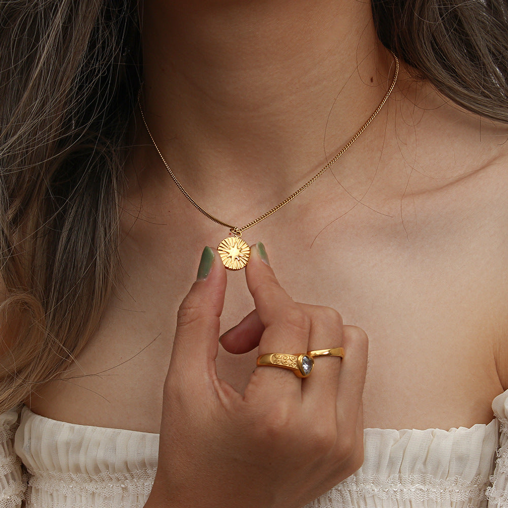 Fashion Moon Sun Relief Ornament Necklace