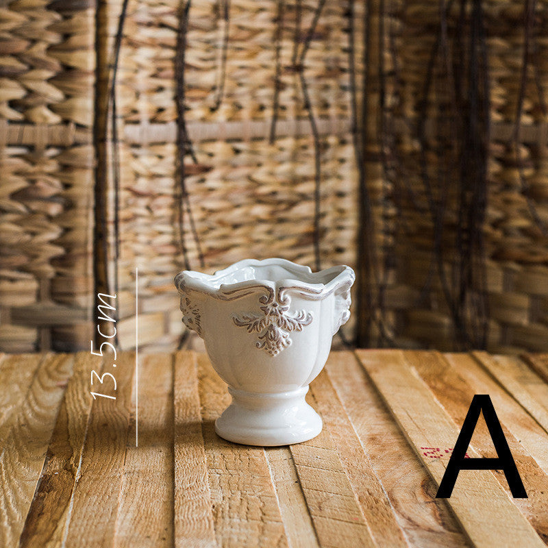 Pedestal Flower Vase Flower Pot Ceramic Glaze Ornament White Porcelain