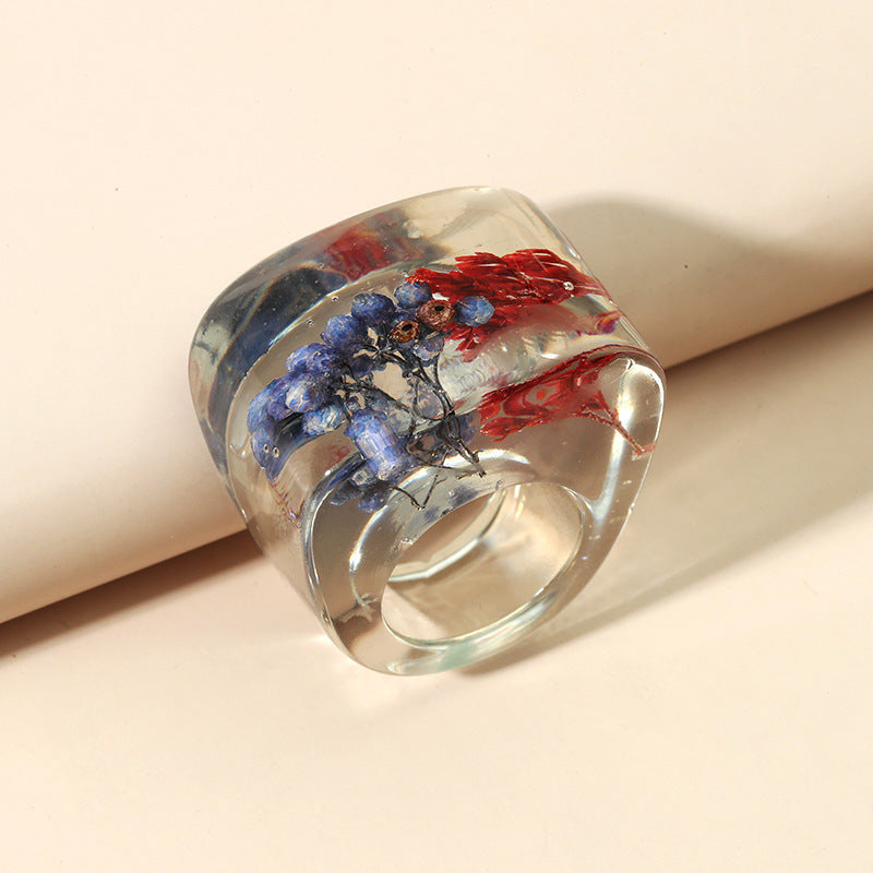 Simple Personality Creative Exaggerated Plant Specimen Epoxy Ring