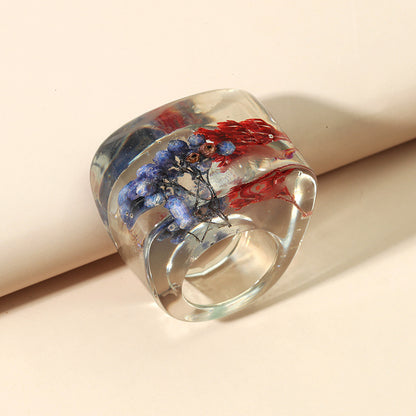 Simple Personality Creative Exaggerated Plant Specimen Epoxy Ring