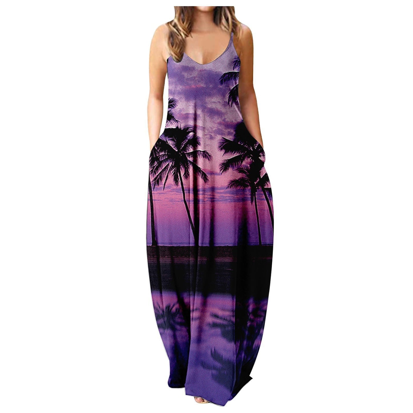 Summer Cool Strap Dress Abstract Face Style Digital Printing Elegant Street Dress