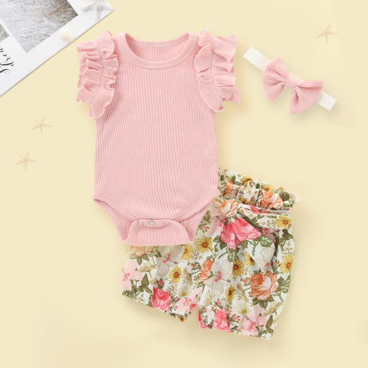 Children's Hanging Romper Floral Shorts Set