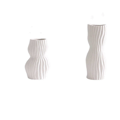 Nordic Creative Hand-painted Vase Ceramic Black And White Vertical Pattern Flower