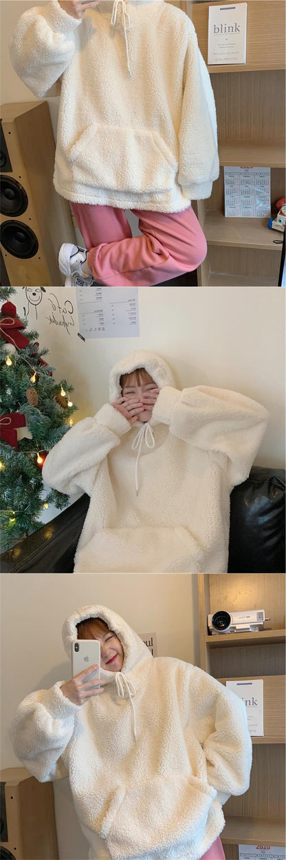 Women's Plus Size Thick Lambskin Hooded Sweater