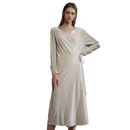 Long Robe Women's Velvet Gorgeous Nightdress V-neck Long Sleeve