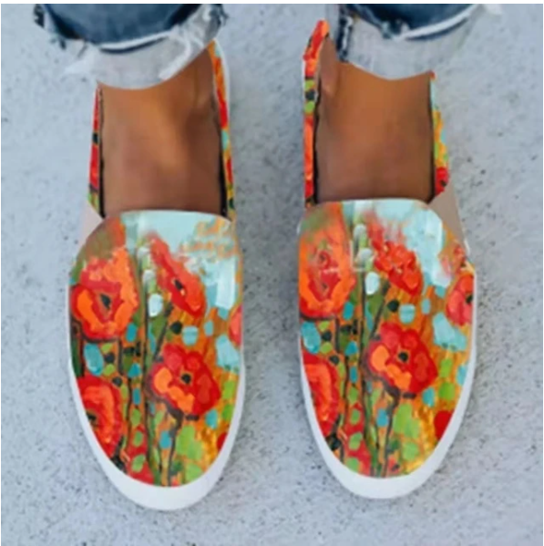 Large Size Women's Shoes Snake Skin Stitching Printed Flat Canvas Shoes Women - FLIPSTYLEZLLC