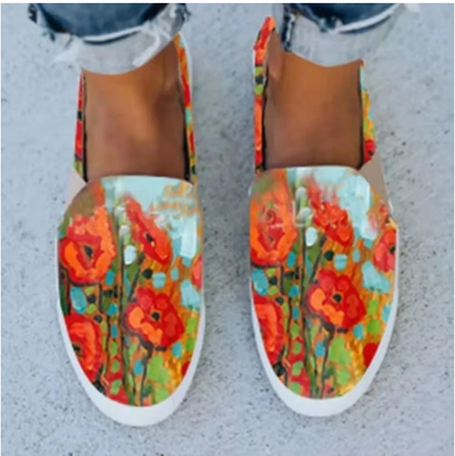 Large Size Women's Shoes Snake Skin Stitching Printed Flat Canvas Shoes Women - FLIPSTYLEZLLC