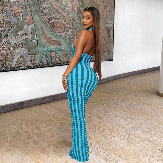 Personalized Street Women's Hanging Neck Backless Fringe Dress