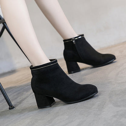 Black Martin Boots Shoes Women Thick Heels - FLIPSTYLEZLLC