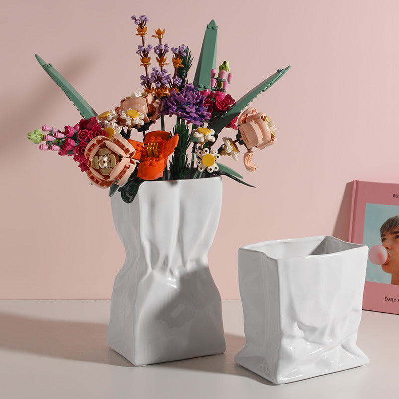 White Ceramic Vase Art Ornaments Living Room Flower Arrangement Decoration